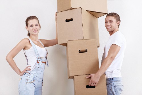 Office relocation support with organized moving crates